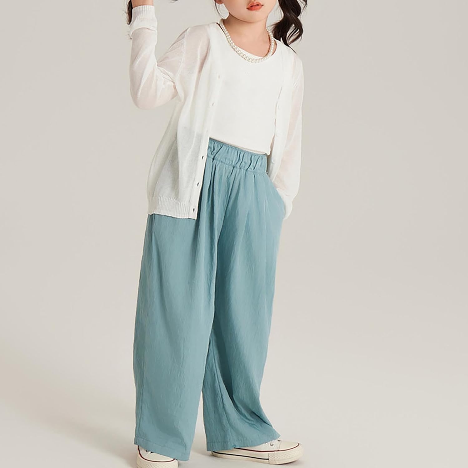 Girls Wide Leg Sweatpants Kids Cute Baggy Sweat Pants Oversized Elastic Waist Straight Leg Joggers with Pockets