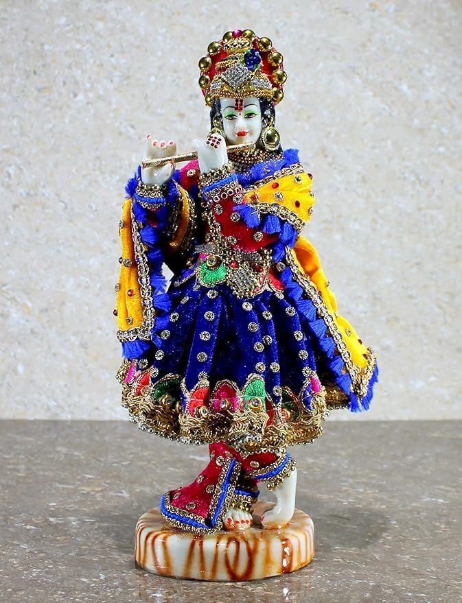 Shree Krishna Idol Thakur ji Murti Size- 11 inch Kahna ji Laddu Gopal ji Statue Karishan ji Krishna Janmashtami Home Decoration Puja Temple Krishna Fine Painting Hindu God Laddu Gopal Diwali