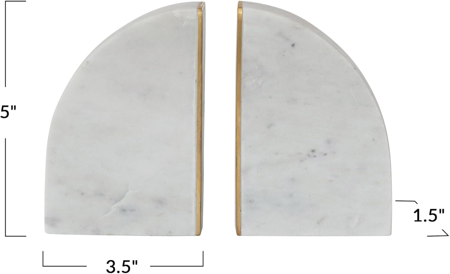 Bloomingville 2-Piece Marble Bookends with Brass Inlay, Gold Finish, White