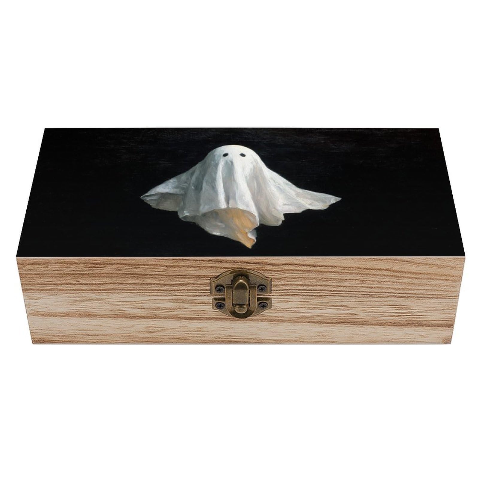 Ahdyr Adorable Ghost, Floating in The Air Wooden Storage Box with Hinged Lid And Front Clasp Large Keepsake Box