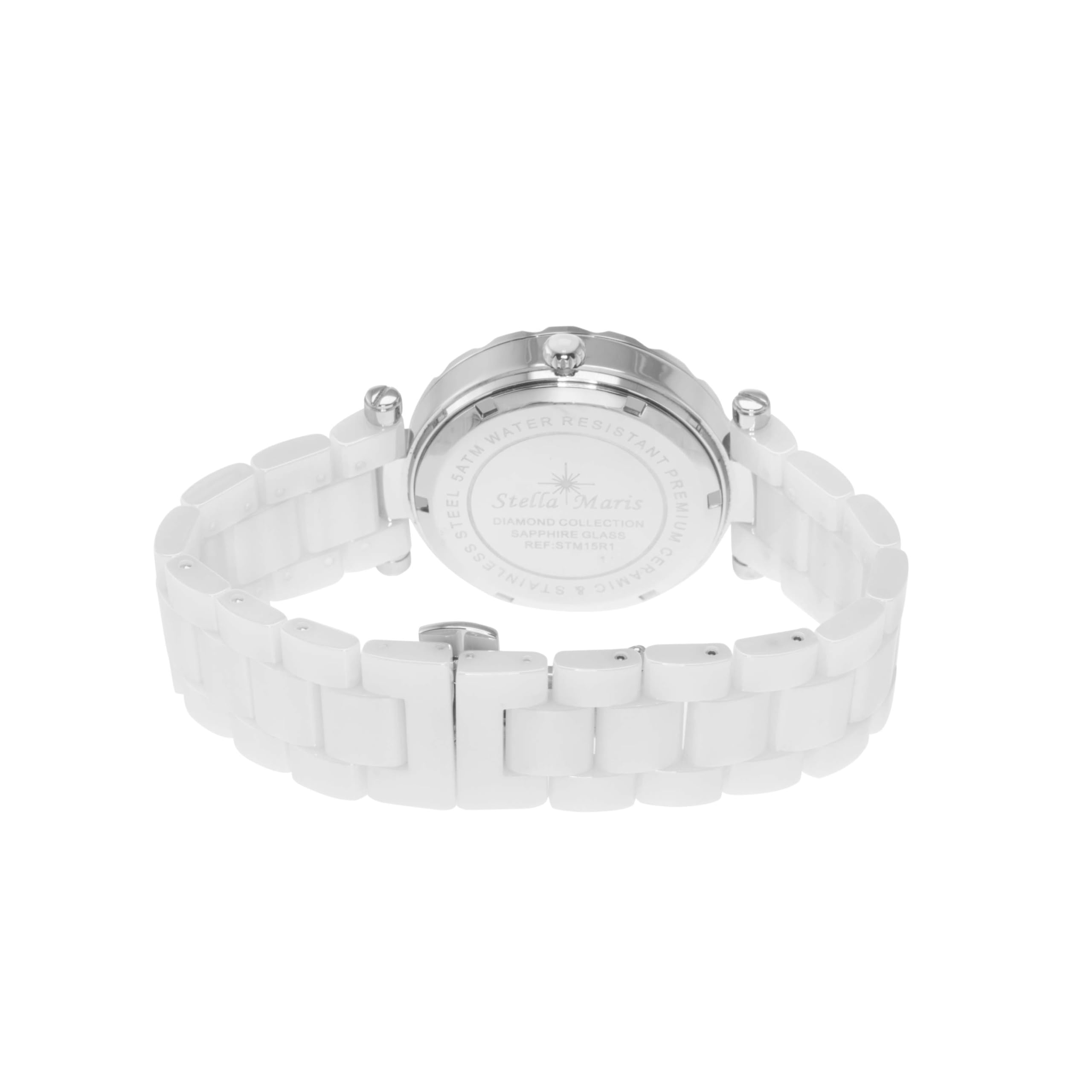 Stella Maris Damen Armbanduhr Analog Quarz Uhr Stilvolle Elegante Damenuhr Frauenuhr Weiß Silber Premium Keramik Armband Diamanten Swarovski STM15R1