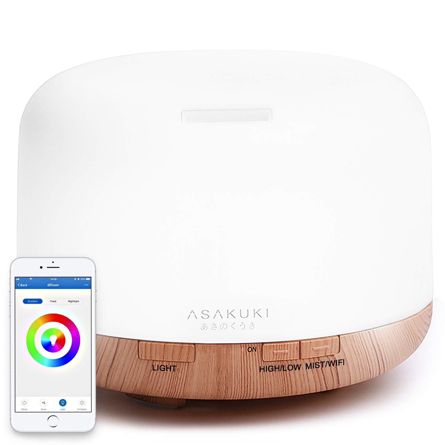 ASAKUKI Smart Wi-Fi Essential Oil Diffuser, App Control Compatible with Alexa, 500ml Aromatherapy Humidifier for Relaxing Atmosphere in Bedroom and Office - Smart WiFi