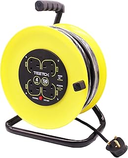 50M Extension Lead Heavy Duty Cable Reel, 4 Socket Cord Reel with Thermal Cut-Out Protection (UK Plug Socket) 13A Fused Plug