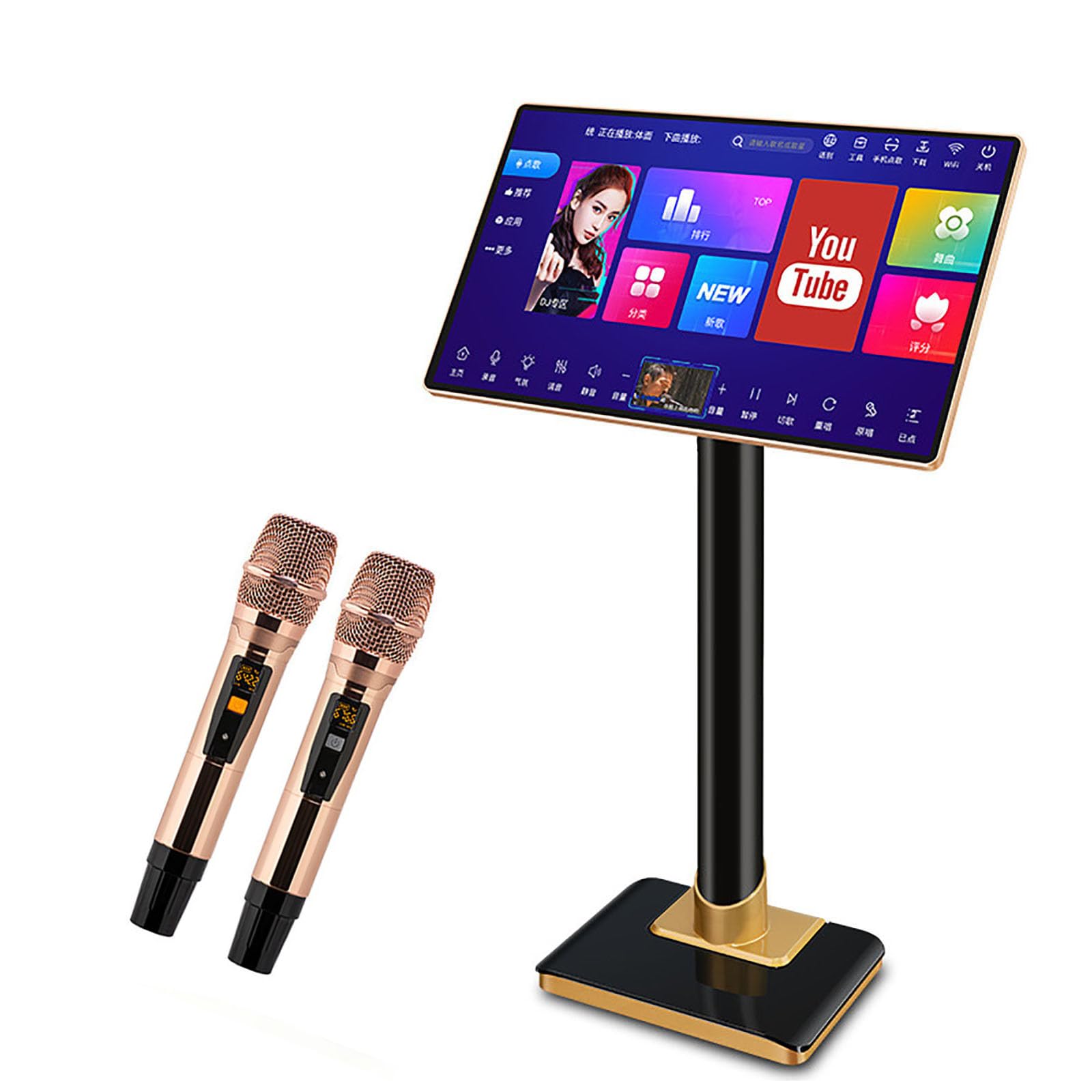 Macchina per Karaoke con Schermo Touchscreen da 21,5 Pollici, 2 Microfoni Wireless, Ricerca Vocale di Brani Tramite Ia, Dsp Integrato, Controllo Tramite App Wi-Fi, 3 TB, 4 TB, 6TB