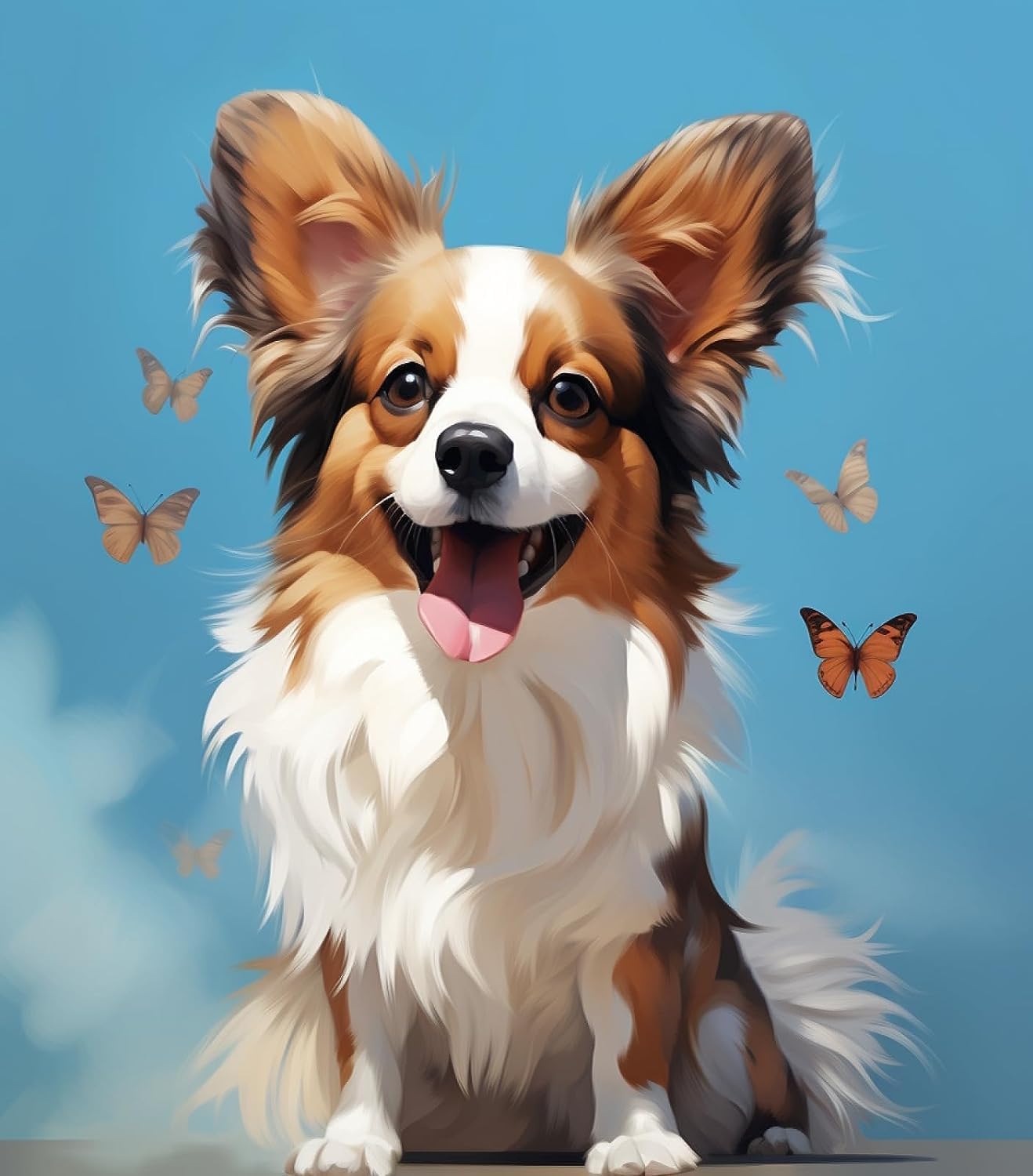 Oil Painting DIY Paint by Numbers for Beginner Papillon Dog Dog Painting by Number Kits Oil Paint Drawing Canvas Home Decor,40x50cm No Frame