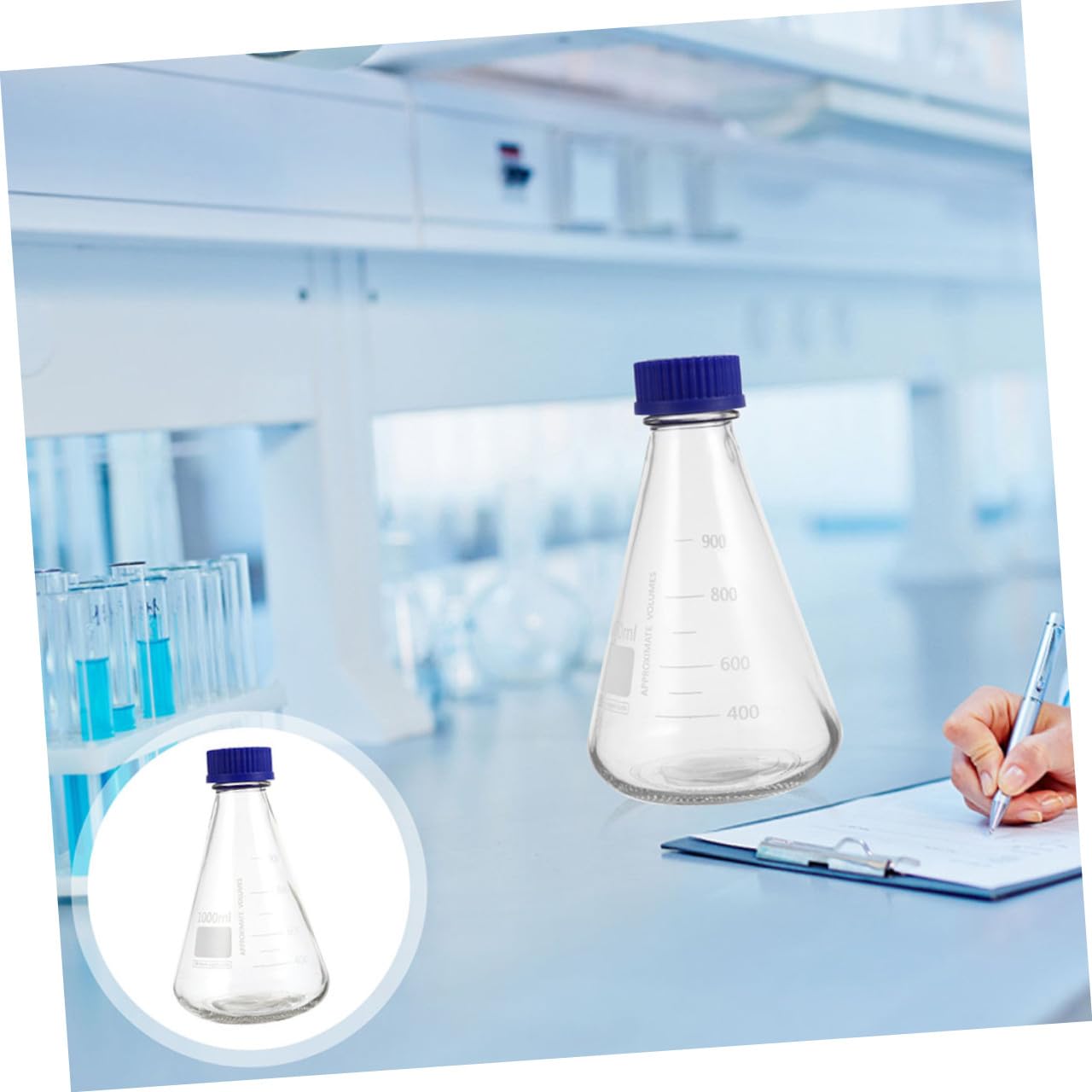 GLEAVI 2pièces Flacons Coniques pour Réactifs Verre avec Bouchon à Vis Bleu et Graduation Matériel de Laboratoire