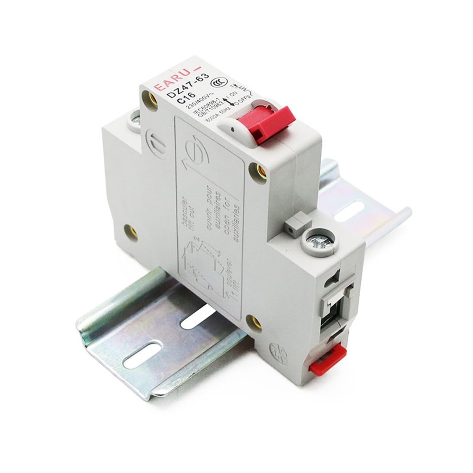 Mini wyłącznik automatyczny 1P AC MCB DZ47-63 C Typ 230/400V ~ 50HZ/60HZ, 3A 6A 10A 16A 20A 25A 32A 40A 50A 63A, montaż na szynie DIN 35 mm (1P 16A)