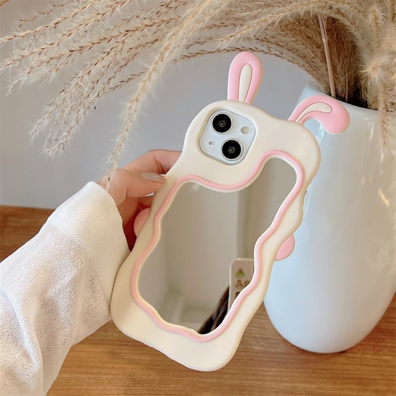 Image of COVERLY for iPhone 12 Pro Bunny Case 3D Cartoon Ears,Full Protective Case Rabbit Wavy Mirror Stereo Kawaii Curvy Cute Soft Silicone Fashion for Girls Woman Ladies Makeup Cover for Apple iPhone 12 Pro