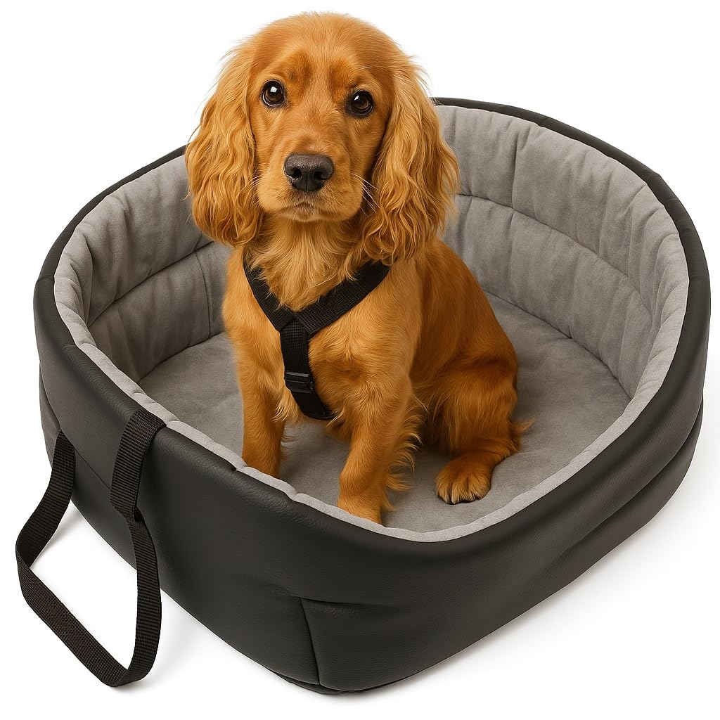 Dog Car Booster Seat Universal Washable | Colour: Black - Synthetic leater: Imitation of suede | Size: L: 56 cm x 48 cm