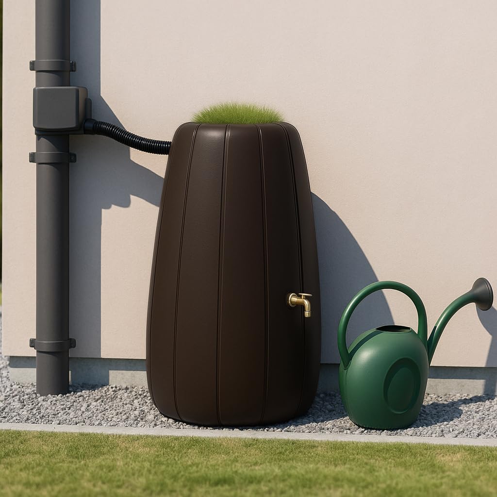 Ondis24 Depósito de agua de 200 L, plástico resistente a los rayos UV, con máquina de llenado, válvula de drenaje, tapa extraíble, inserto para plantas, 60 x 60 x 104 cm (marrón)