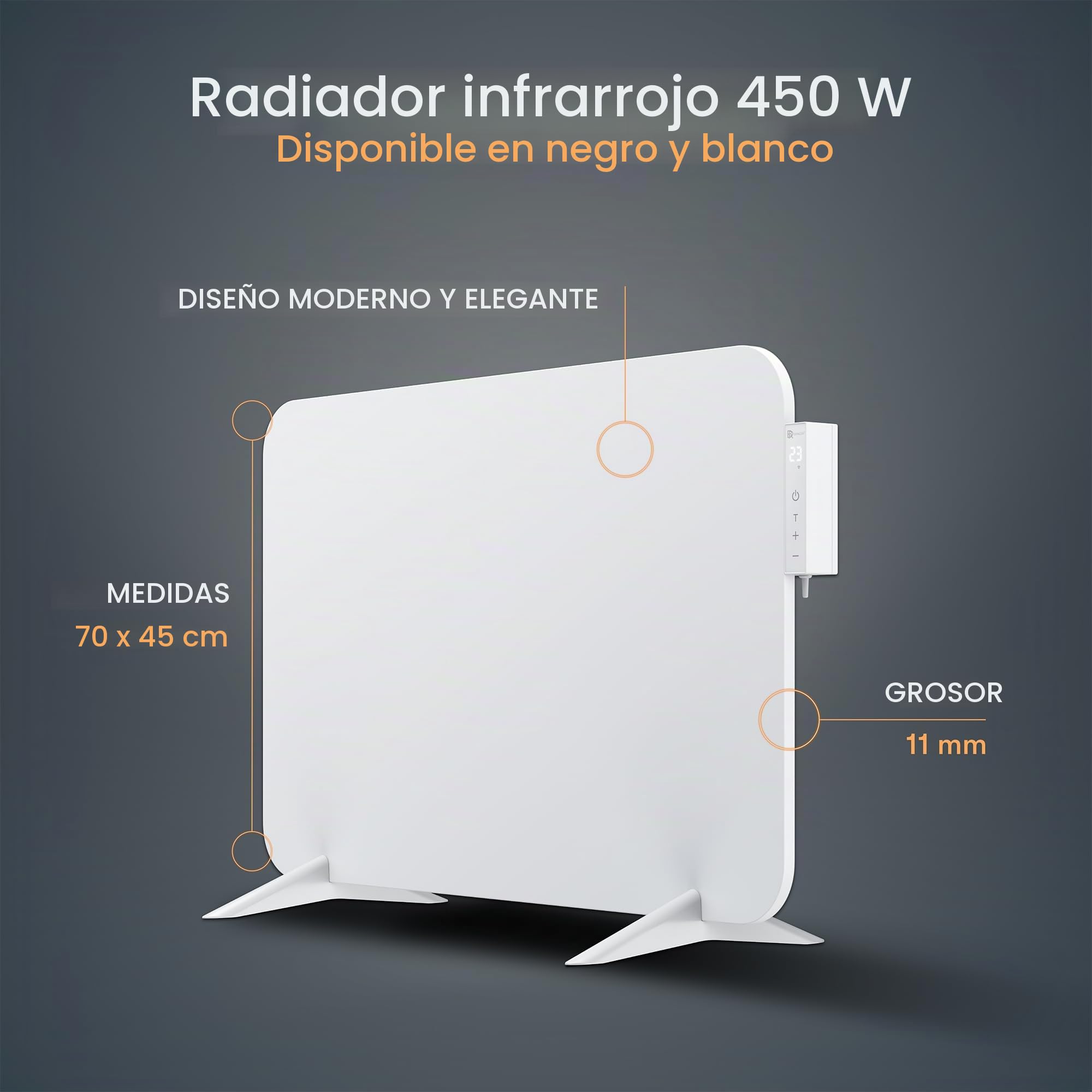 BR Bringer calefactor eléctrico por infrarrojos 450 vatios con termostato inteligente y mando a distancia, WIFI y app - para montaje en pared o uso móvil, ahorro de energía (blanco)