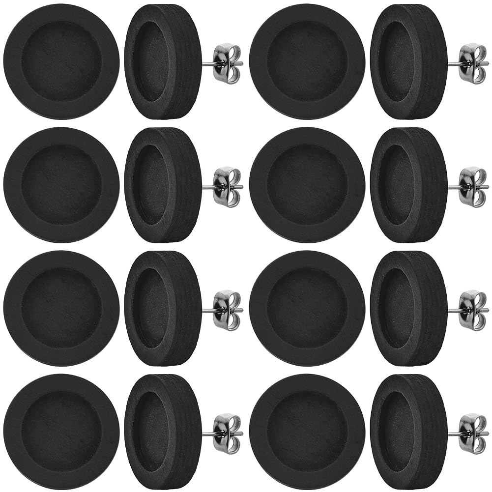 SUNNYCLUE 40Pcs 12mm Small Wooden Earring Posts Wood Bezel Earring Blanks with Stainless Steel Pins Black Flat Round Trays Cabochon Bezel Stud Earring Findings for Jewellery Making Earrings DIY Craft