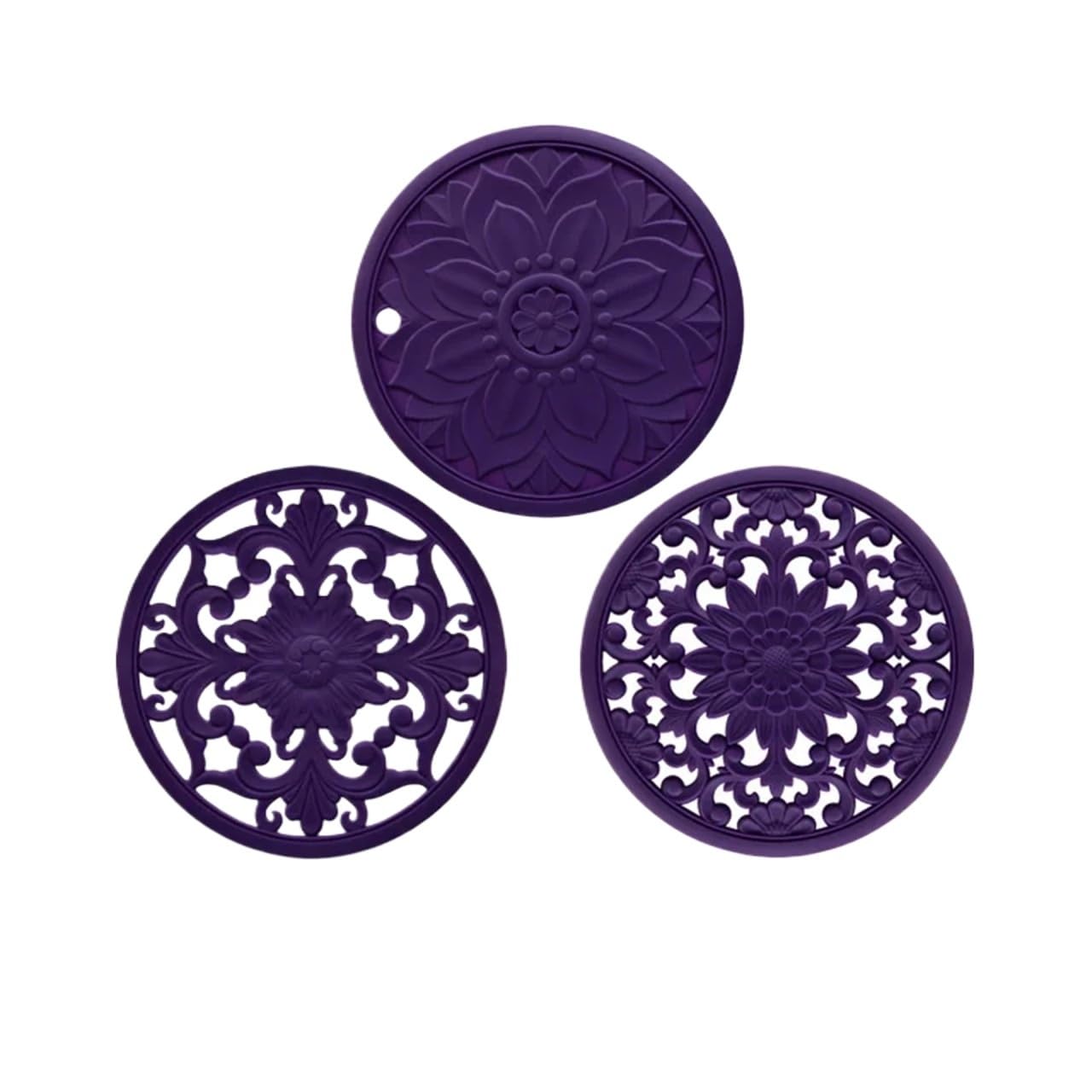 silicone trivet Table Mat, Silicone Trivet 3Pcs Multicolor 16cm 20cm Reusable Heat Placemat Kitchen Decor(16cm Purple)