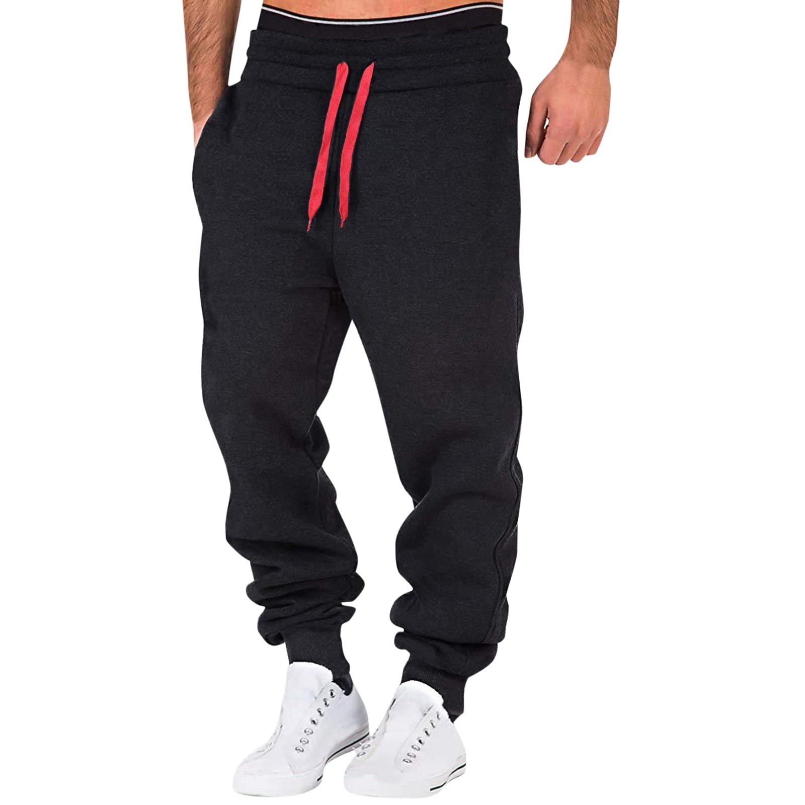 Mens Heavyweight Cargo Fleece Sweatpants Fashion Solid Color Leisure Loose Sports Running Lace Up Pants with Pocket