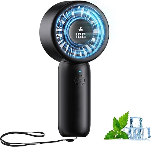 Mini ventilador de mano portátil, 5 velocidades, recargable por USB-C, flujo de aire de pétalos 3D patentado, bajo ruido, tiempo de funcionamiento