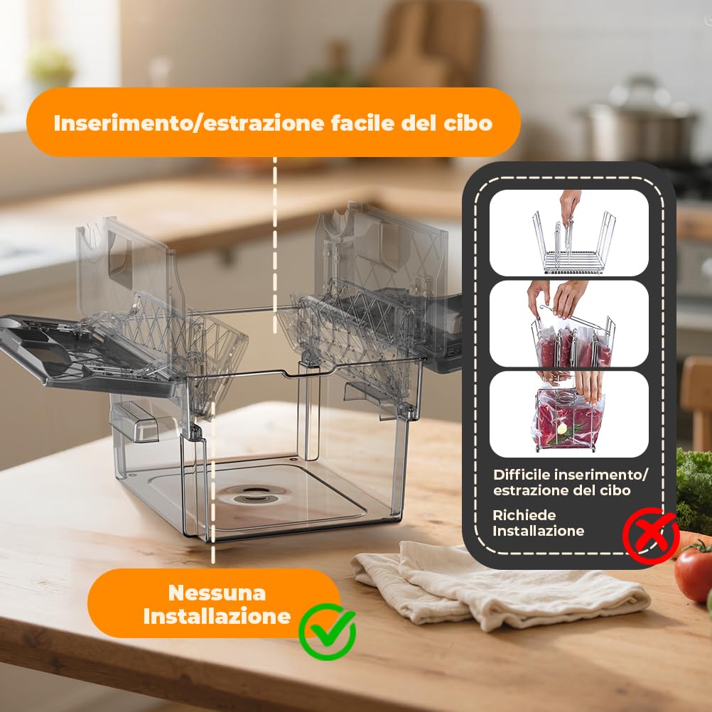 Contenitore Sous Vide 11L Grigio con Coperchio e Griglia Incorporata Doppia Apertura