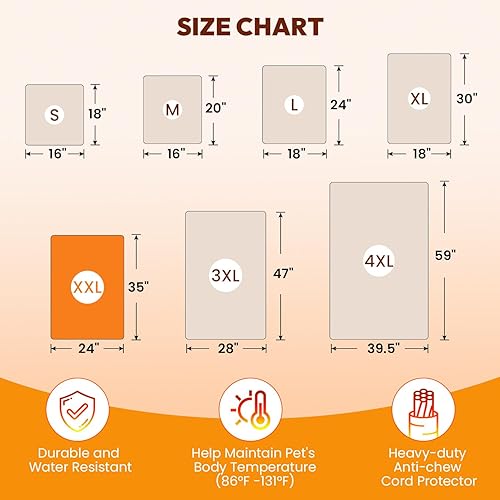 Miniatura 7 de Niubya Almohadilla térmica para mascotas para perros y gatos, temperatura ajustable e impermeable para mascotas con temporizador, cama de