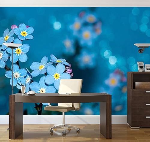 Miniatura 2 de Papel tapiz moderno 3D Forget me not Flowers on a Blue Background Pegatinas de pared para pegar y despegar, papel mural extraíble para sala de
