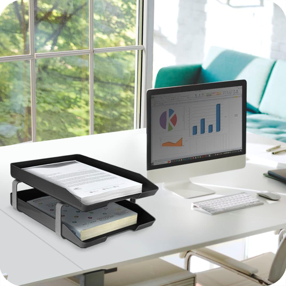 Acrimet Traditional 2 Tier Letter Tray, Front Load Design, A4 Letter Size, Desktop Organizer (Plastic) (Black Color)
