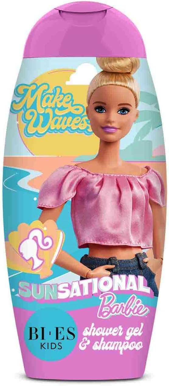 Barbie SunSational 2-in-1 Shower Gel & Shampoo – Hydrating & Gentle Body Wash & Hair Cleanser with Chamomile & Glycerine, Refreshing Scent, Suitable for Kids & Adults (3+), Paraben Free, 250ml