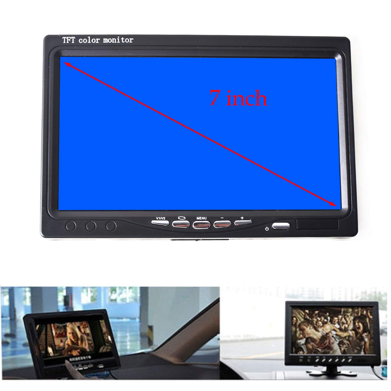 7" Auto Monitor 4-PIN Luftfahrt Stecker 2 Eingänge 800x480 HD Anti-Glare Hohe Helligkeit für 12V-24V LKW Anhänger Bus Vans Camper Fahrzeug