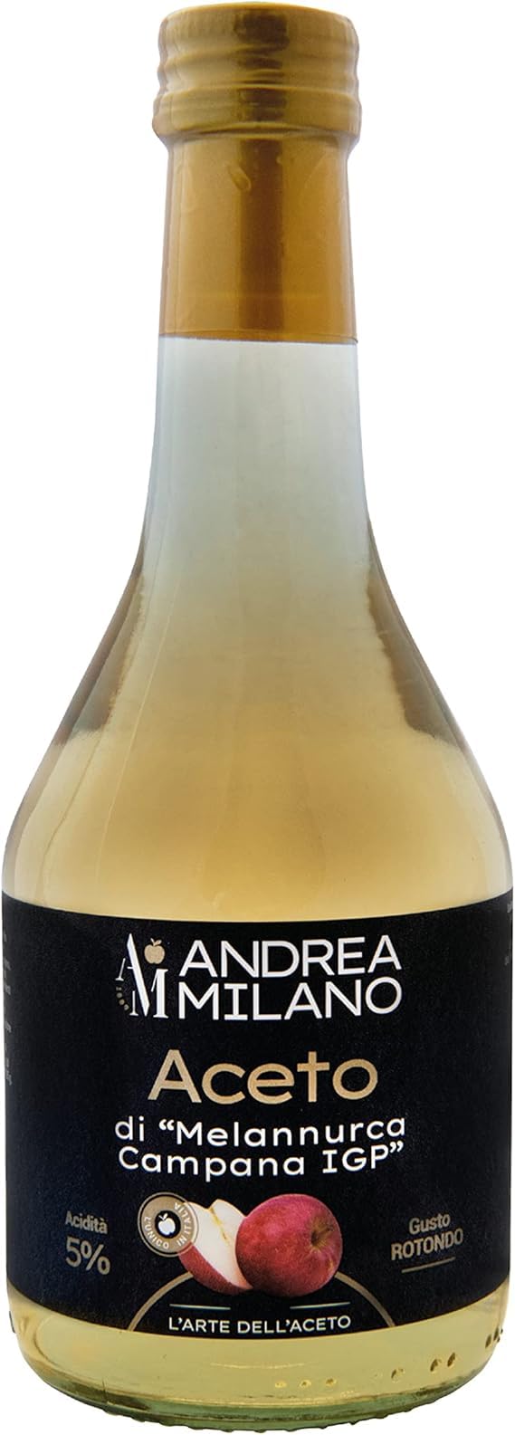 ANDREA MILANO Campania IGP Melannurca Vinagre de sidra de manzana Vinagre Aceto di Melannurca Campana IGP Botella de cristal 12 x 500 ml + llavero Beni Culinari