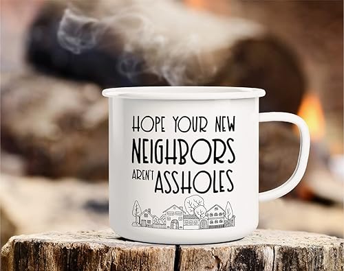 Miniatura 3 de Retreez Taza de café con texto en inglés "Hope Your New Neighbors Are Assholes Homeowner Homewarm", de acero inoxidable, esmaltado, de 16 onzas,