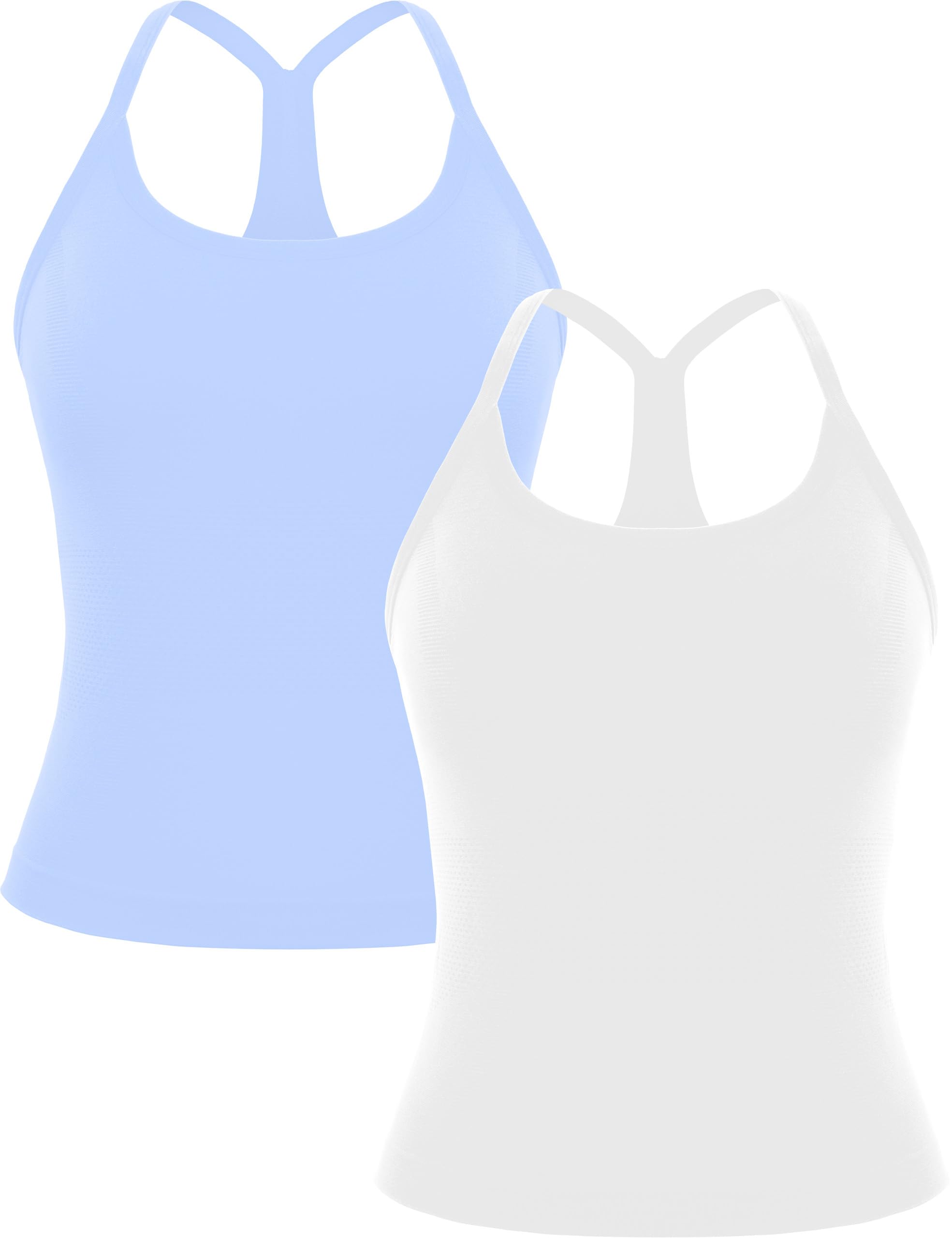 MathCat Workout Tank Tops for Women with Built in Bra, Sleeveless Gym Tops Seamless Racerback Athletic Yoga Shirts 2 Pack