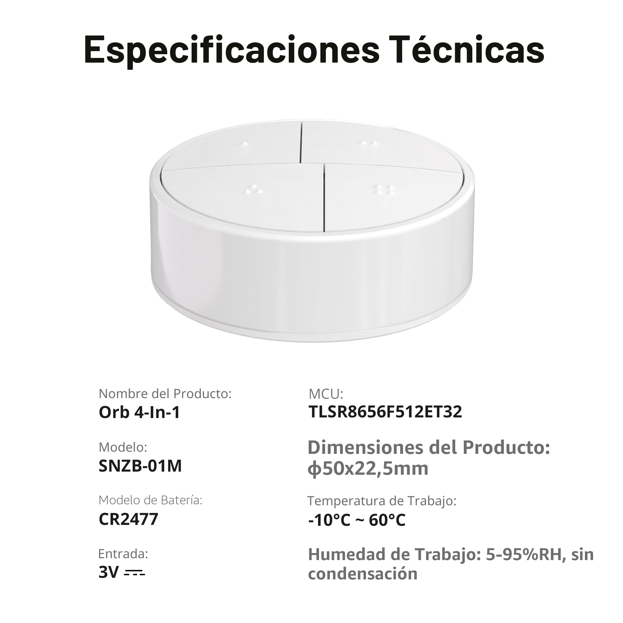 Botón Inteligente Sonoff SNZB-01M 4 en 1 Inalámbrico ZigBee Blanco | 16 acciones, Zigbee Binding & TouchLink Control de luz, compatible con Home Assistant, SmartThings, Hub requerido