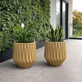 Kit 2 Vaso Decorativo Polietileno Origami Planta Jardim Casa (Palha)