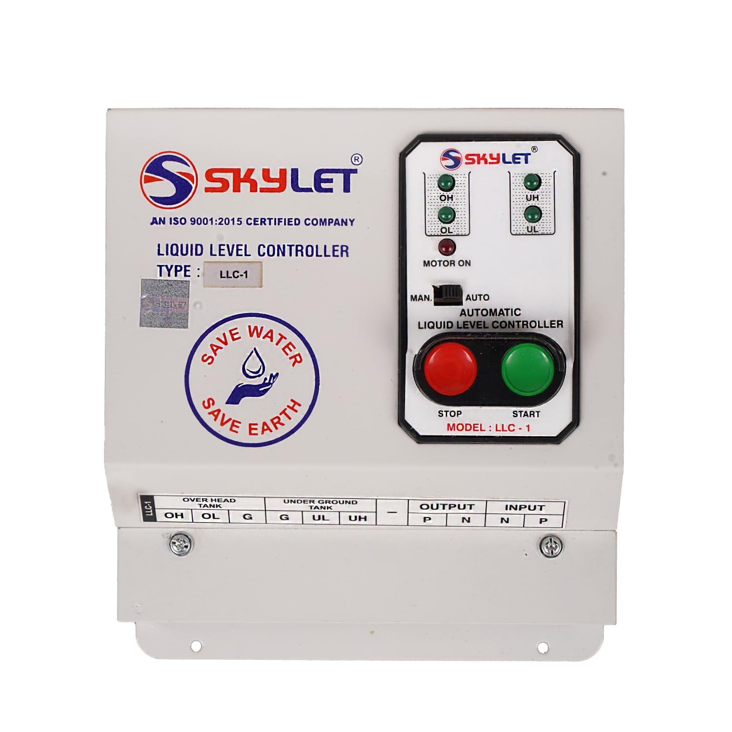 skylet llc-1 fully automatic liquid level controller, metal body, dry run & overflow protection for overhead & underground tank, auto/manual mode