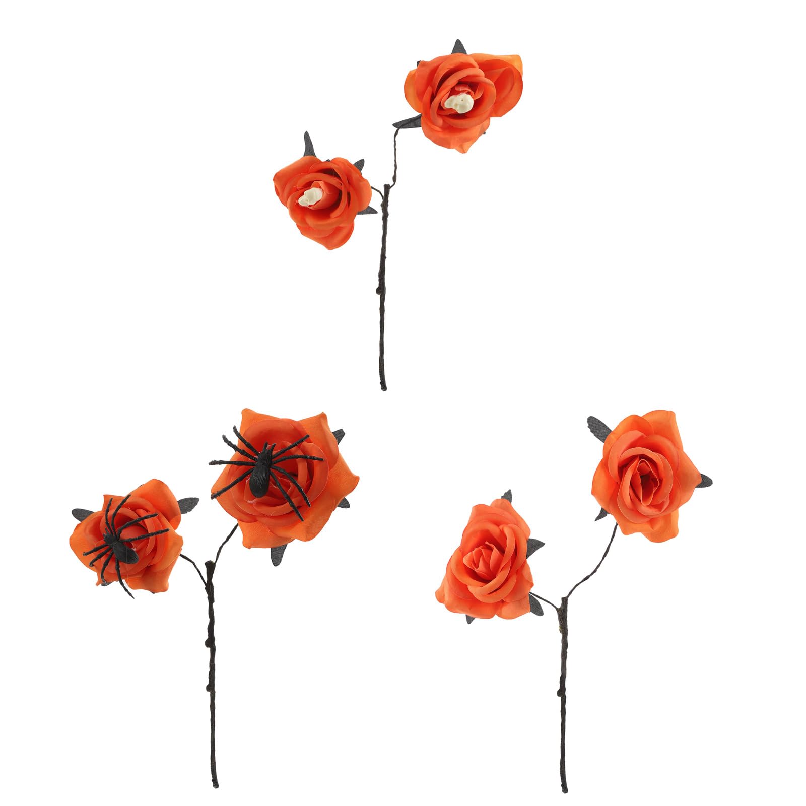 Oxxggkao 3Pcs Artificial Fabric Rose with Arachnid Realistic Rose Flower Arrangement for Halloween Decoration Halloween Black Webspinner Ruddy Silkflowers
