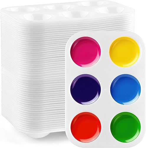 Paquete de 60 bandejas de pintura de arte blanco de 6 pozos rectangulares para acuarela, bandeja de pintura para estudiantes y adultos, pintura,