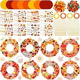 Autumn Craft Kit: you will receive 48 sets of autumn wreath craft, 6 styles, 8 pieces each, including 48 autumn theme stickers (6 styles, 8 pieces each), 1 pack of240 foam pumpkin stickers, 4 diamond stickers, 4 rolls ropes, suitable for multiple peo...