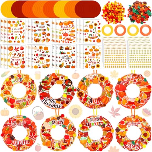 Hollowfly 48 Sets Autumn Wreath Craft Kits for Kids DIY Pumpkin Wreath Hanging Ornaments...