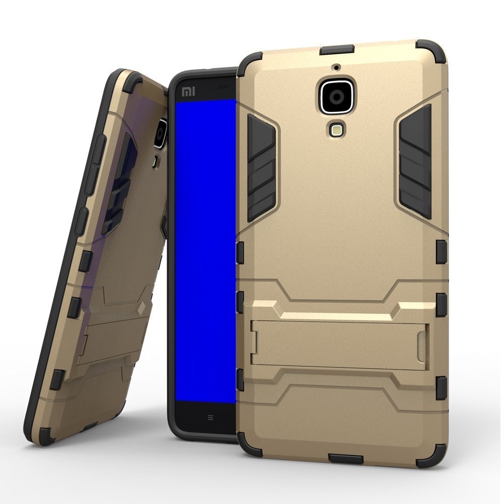 Case for Xiaomi Mi 4 (5 inch) 2 in 1 Shockproof with Kickstand Feature Hybrid Dual Layer Armor Defender Protective Cover (Gold)