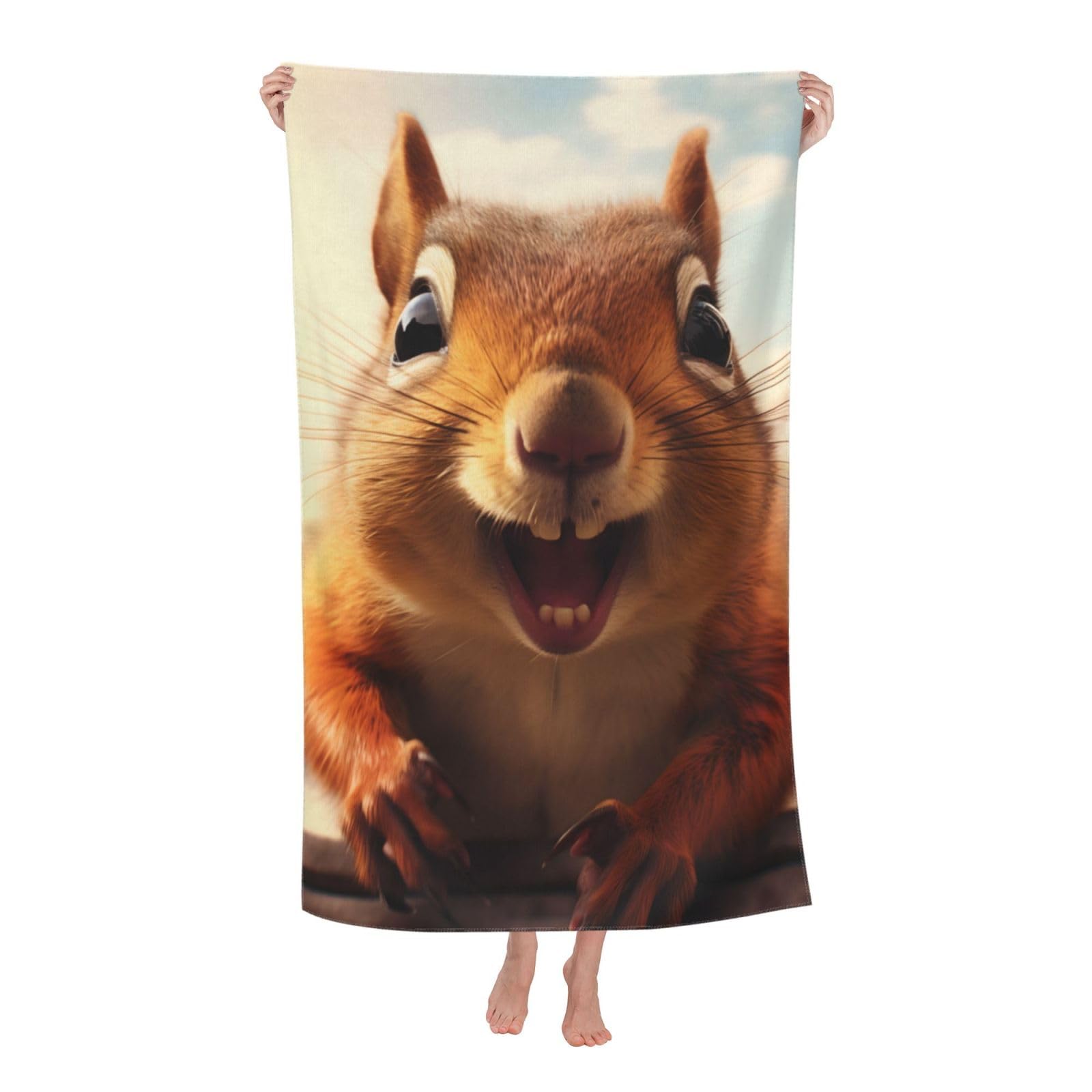 HLBSDM Squirrel Beach Towel Modern Brown 52" x 32" 100% Cotton Quick Dry Absorbent Beach Towel