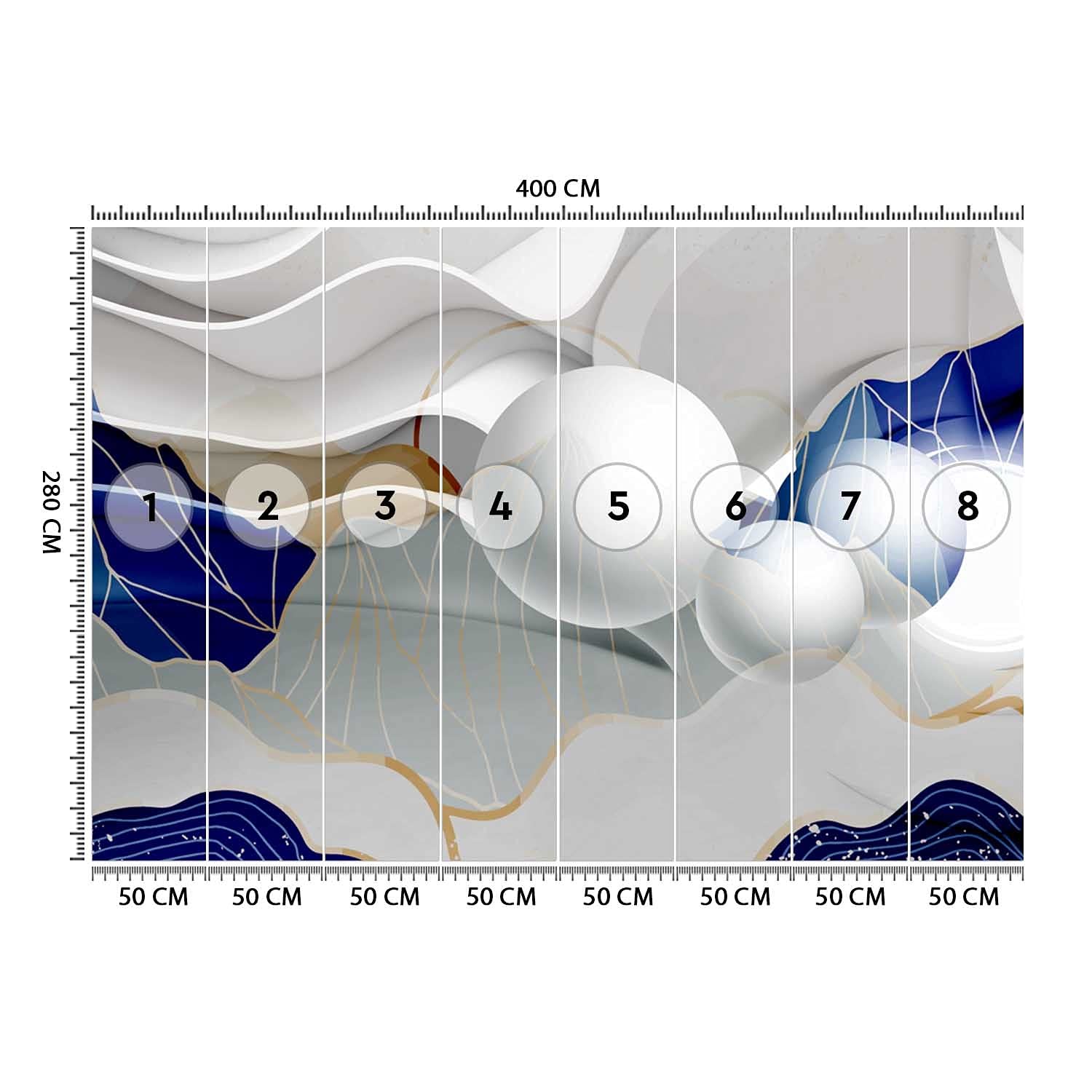 Feeby Carta Da Parati Fotografica Struttura 3D Illusione 3D 400x280 cm blu Moderne Decorazione Da Muro Poster Gigante Design Soggiorno Ufficio Camera Da Letto Astrazione Sfere Onde
