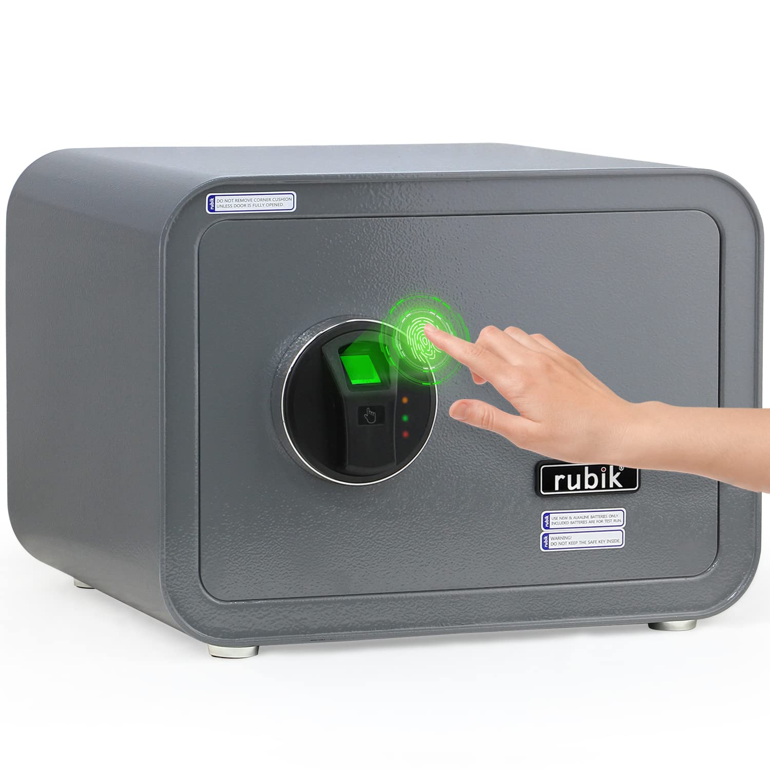 RubikSafe Box with Biometric Fingerprint Lock, A4 Document Size Safety Deposit Box for Home Office Shop RB25QC9 (25x35x28cm) Grey