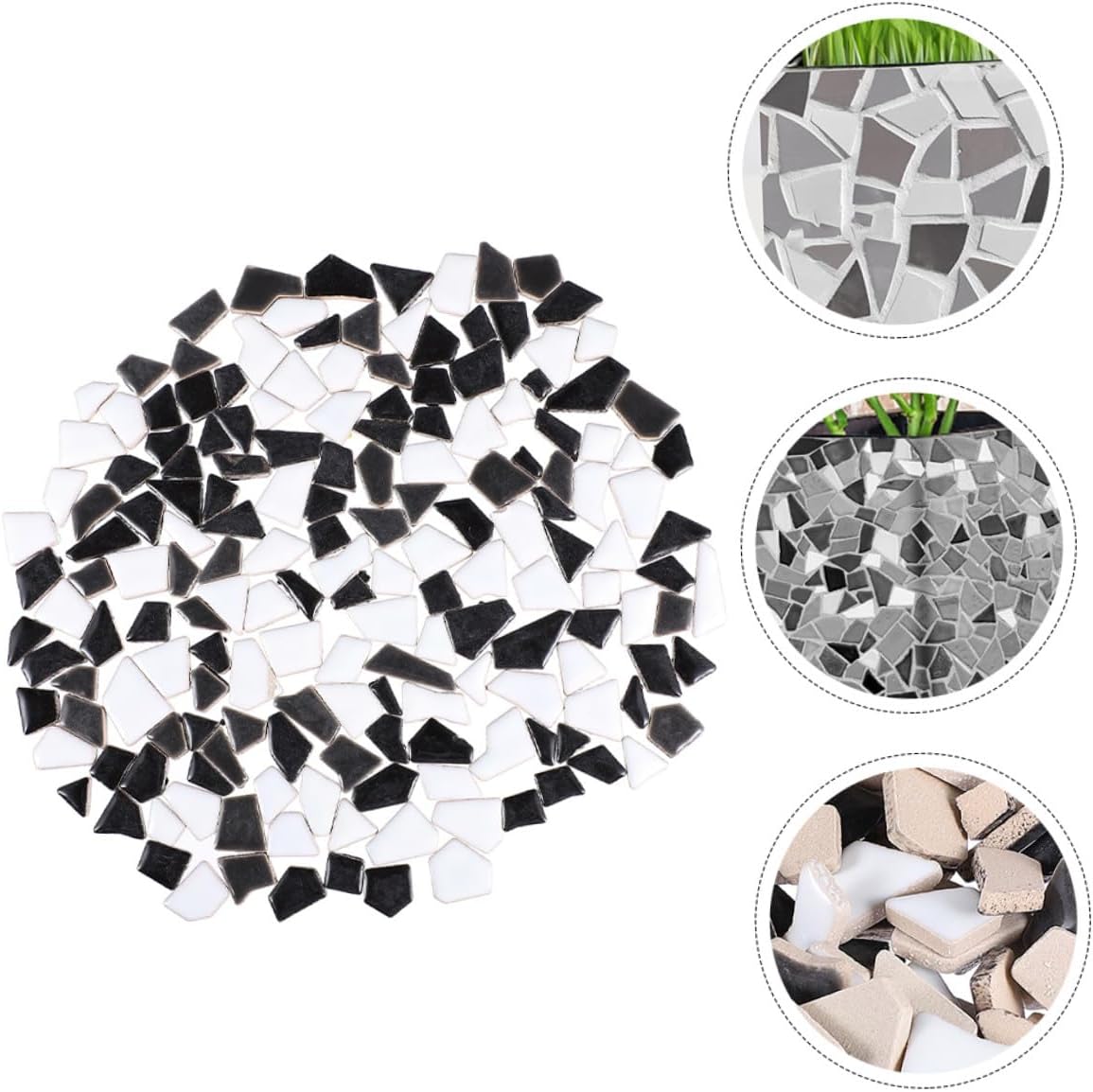 Ceramic Mosaic Tiles DIY Irregular Stones Creative Craft for Art Projects Bag Black and White Small Tiles for Home Decor and Garden Path Crafting