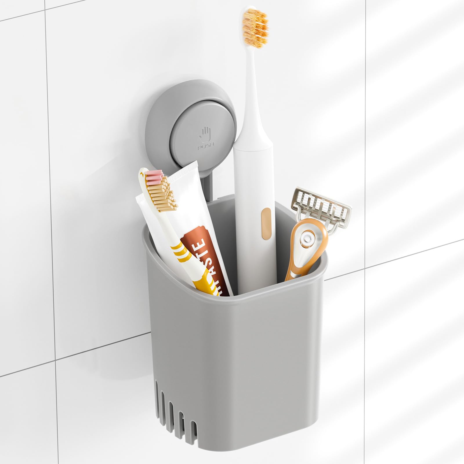 TAILI Suction Cup Toothbrush Holders for Bathroom Wall Mounted, Gray