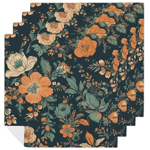 Servilletas de Tela Decorativas Flores Naranja y Verde 4 Pcs miniatura 1