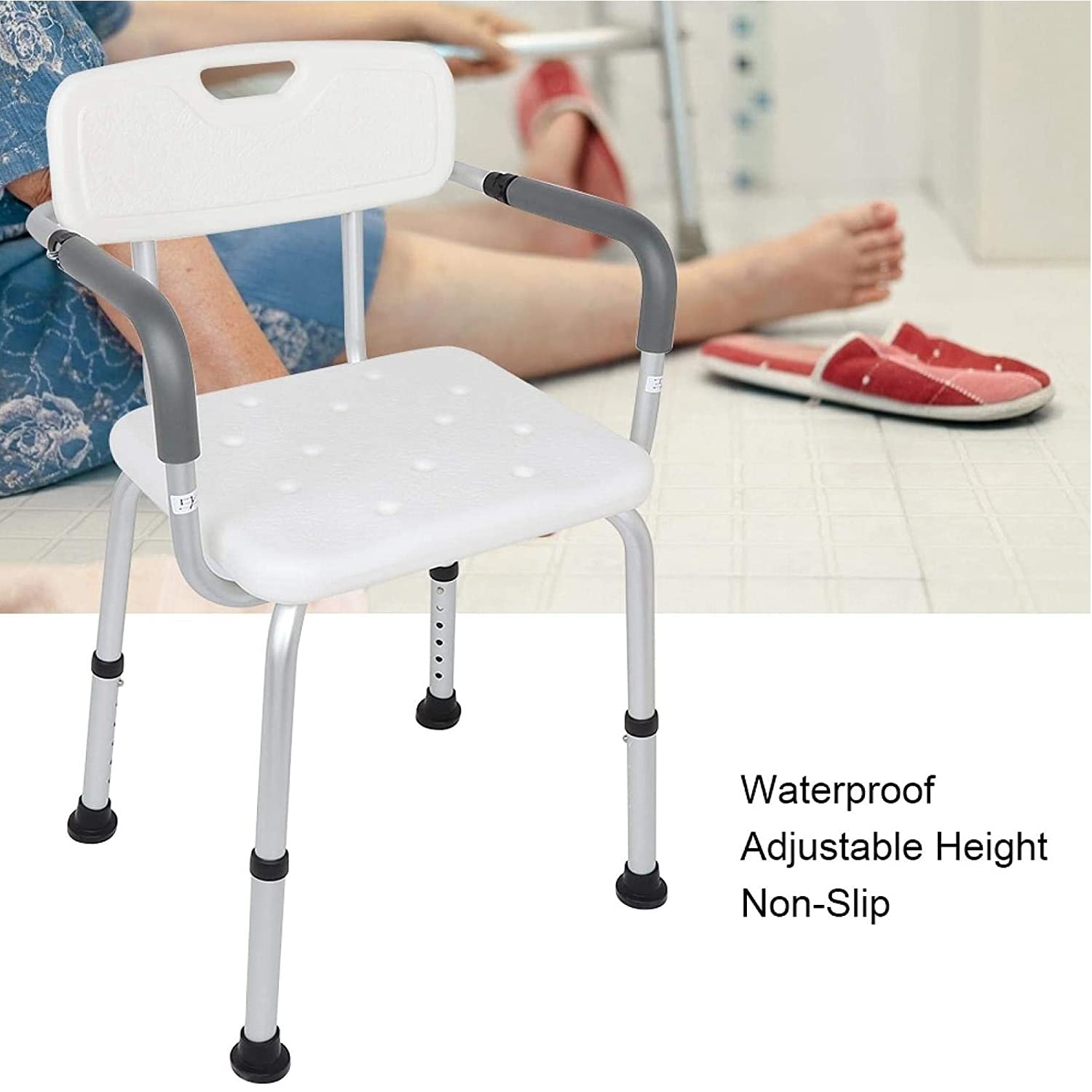 Taburete de Ducha Sillas de Ducha para Personas Mayores, Silla de Ducha para Personas Mayores de Trabajo Pesado con Respaldo, Asistencia de Altura Ajustable, Personas Mayores y Tabu