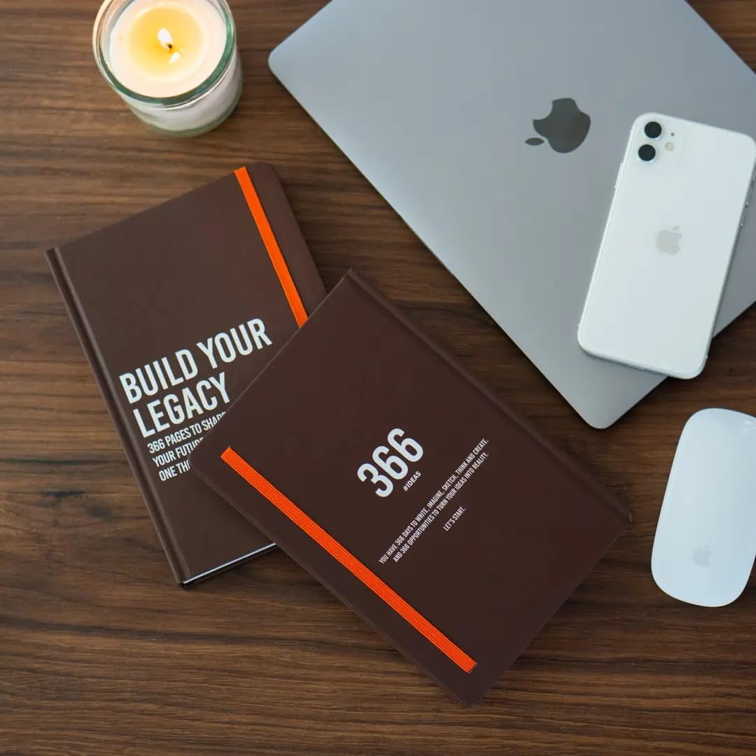 be online A5 Notebook 366 Day Diary Premium Hard Cover Format 14 x 21 cm 80 g Ivory Lined Paper Elastic Closure Ideal for Work and Gift (BROWN) - Image 3