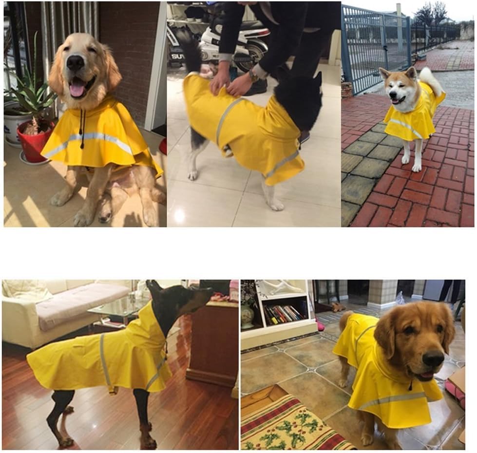 Poncho à capuche réglable imperméable chien chat jaune XL léger - 7