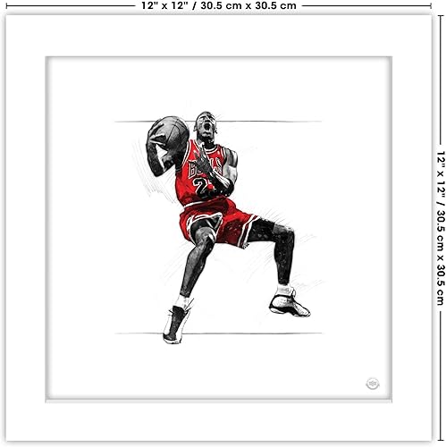 Miniatura 6 de Trends International Gallery Pops Michael Jordan - Arte de pared con diseño de boceto, versión enmarcada en blanco, 12 x 12 pulgadas