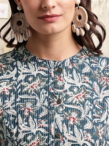 Image of MIRCHI FASHION Pure Cotton Kurti for Women | A-Line Kantha Work Printed Kurta for Woman | Ethnic Wear for Office & Daily Use (Single Piece)