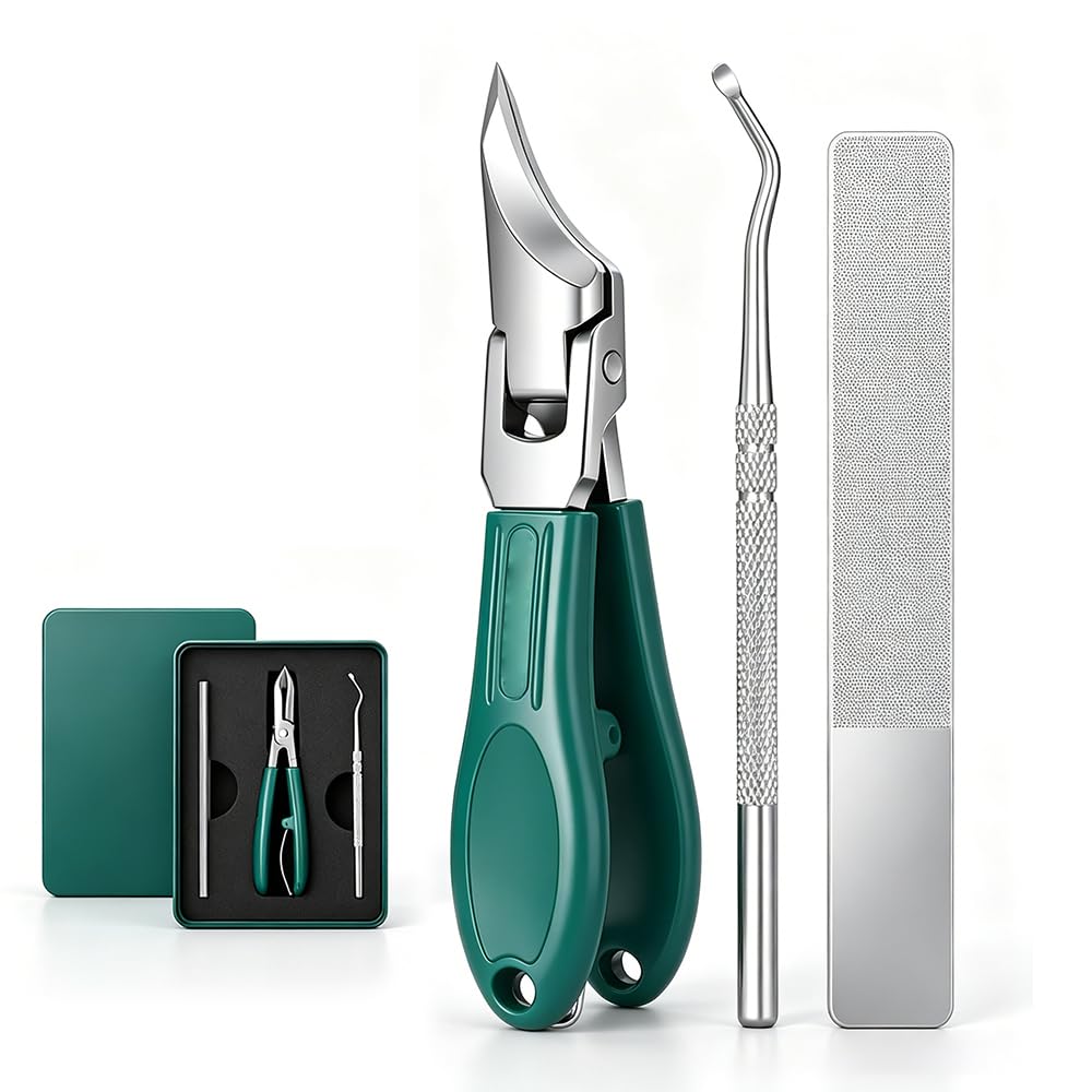 Beveled Slanted Nail Clippers, 3Pcs/Set Stainless Steel Wide Jaw Opening Anti-Splash Nail Clipper, Sharp Angled Toenail Clippers for Ingrown &amp; Thick Nails, for Seniors Men Women，1 Set