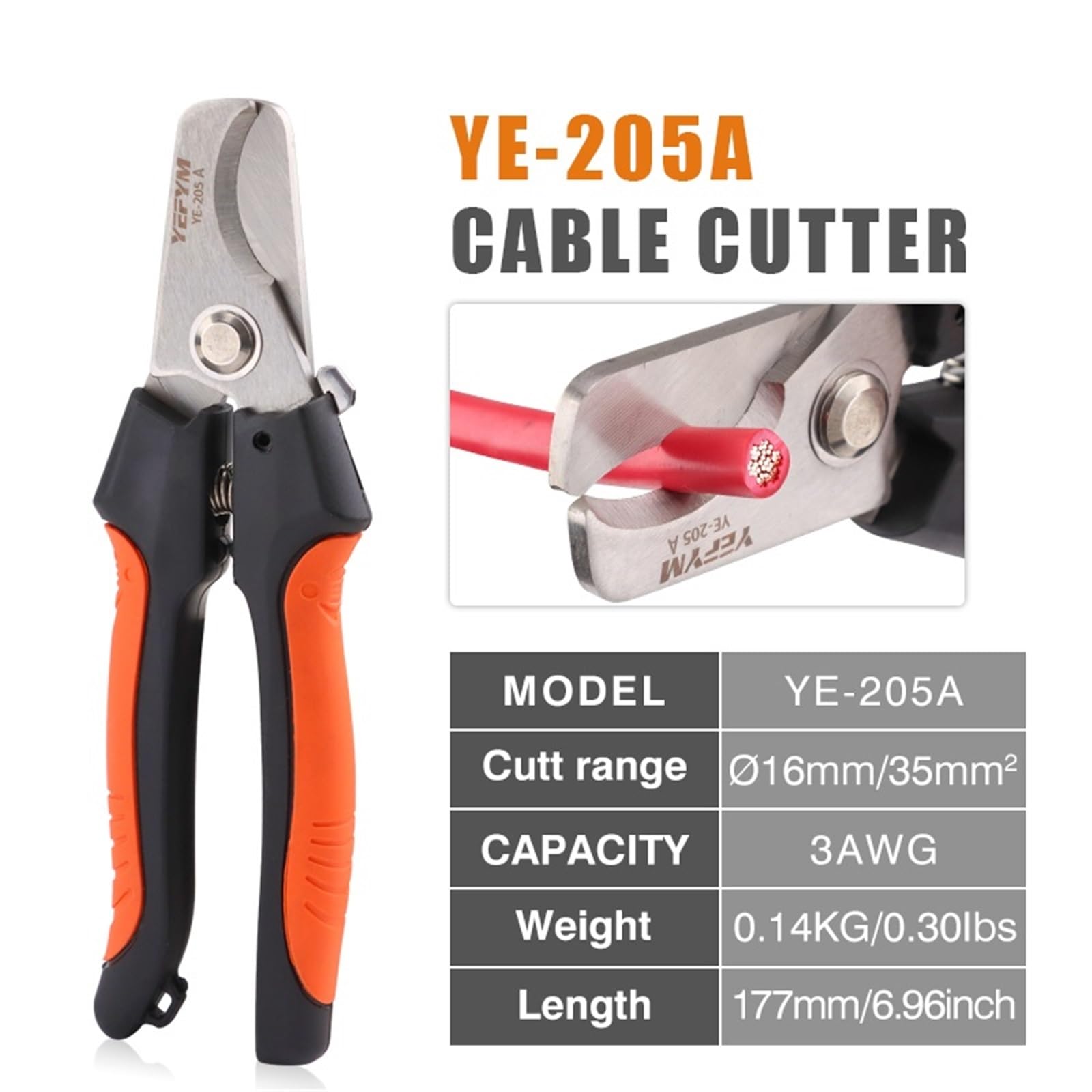 Alicates pelacables YE-205/205A de nivel industrial, capacidad de corte de 24 mm²/38 mm², diámetro de 10 mm/16 mm, herramientas de acero 5CR13.(YE-205A)