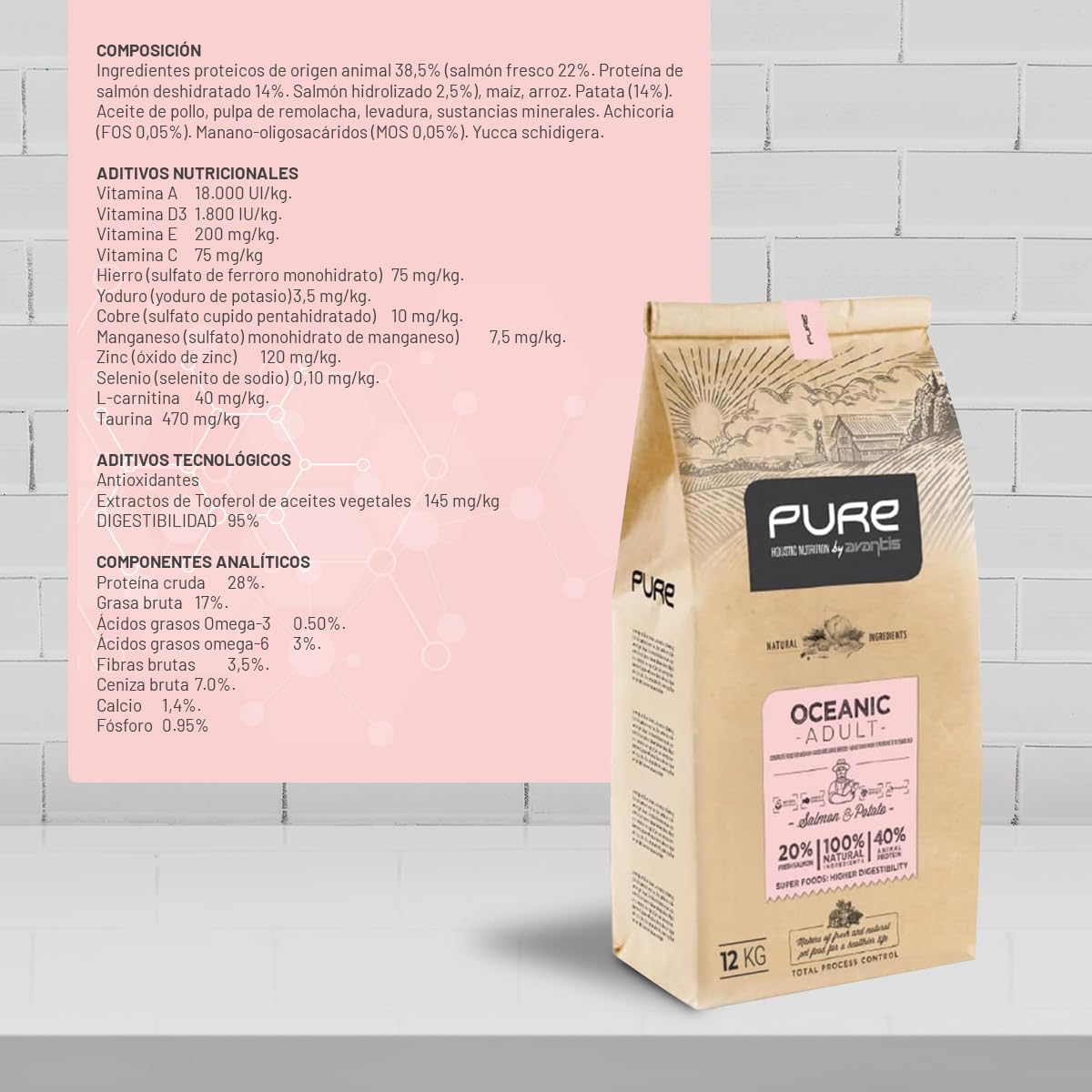 Pure Oceanic Adult Salmón y Patata 12 kg – Pienso Holístico con Carne Fresca para Perros Adultos – Estómago Sensible – Omega 3 y 6